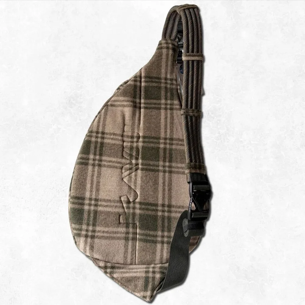 KAVU Polar Sling Rope Bag Timber Plaid Fleece Crossbody Backpack NWT